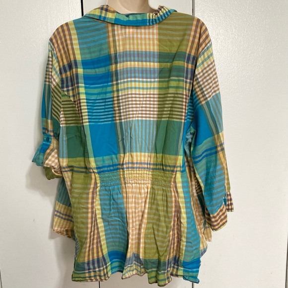 LANE BRYANT Plaid Shirt 100% Cotton Checkered Green Blue Yellow Womens 2X - Picture 5 of 16